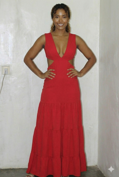 Vestido Largo de Fiesta con Escote Profundo en V