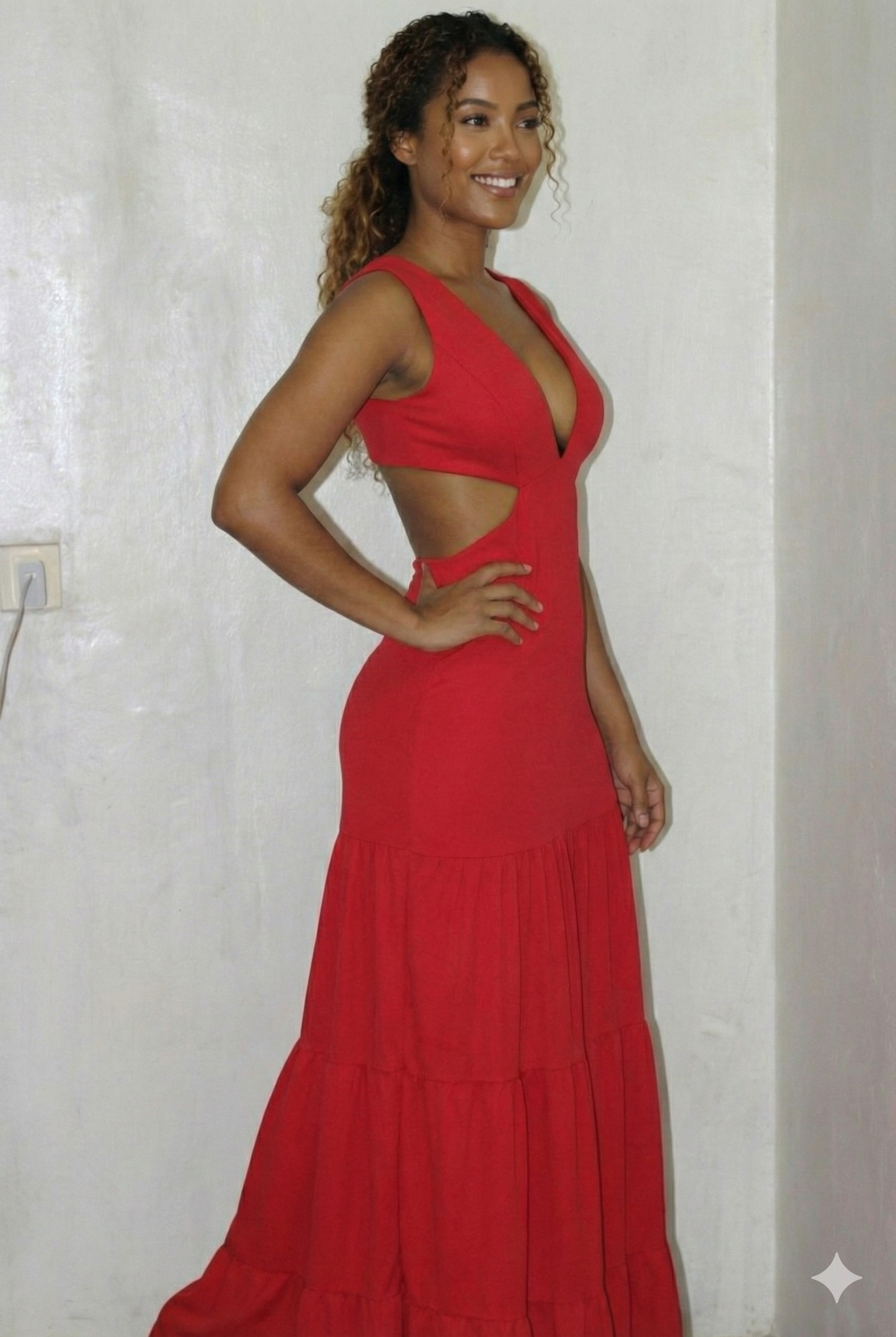 Vestido Largo de Fiesta con Escote Profundo en V